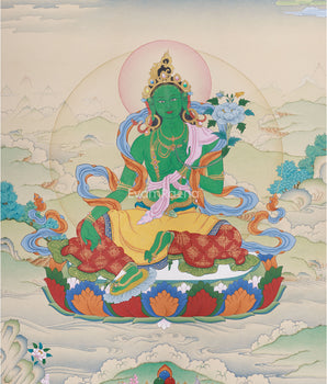 Female Buddha, Green Tara Painting | Compassionate Goddess of Liberation
