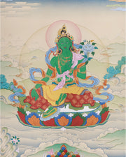 Female Buddha, Green Tara Painting | Compassionate Goddess of Liberation