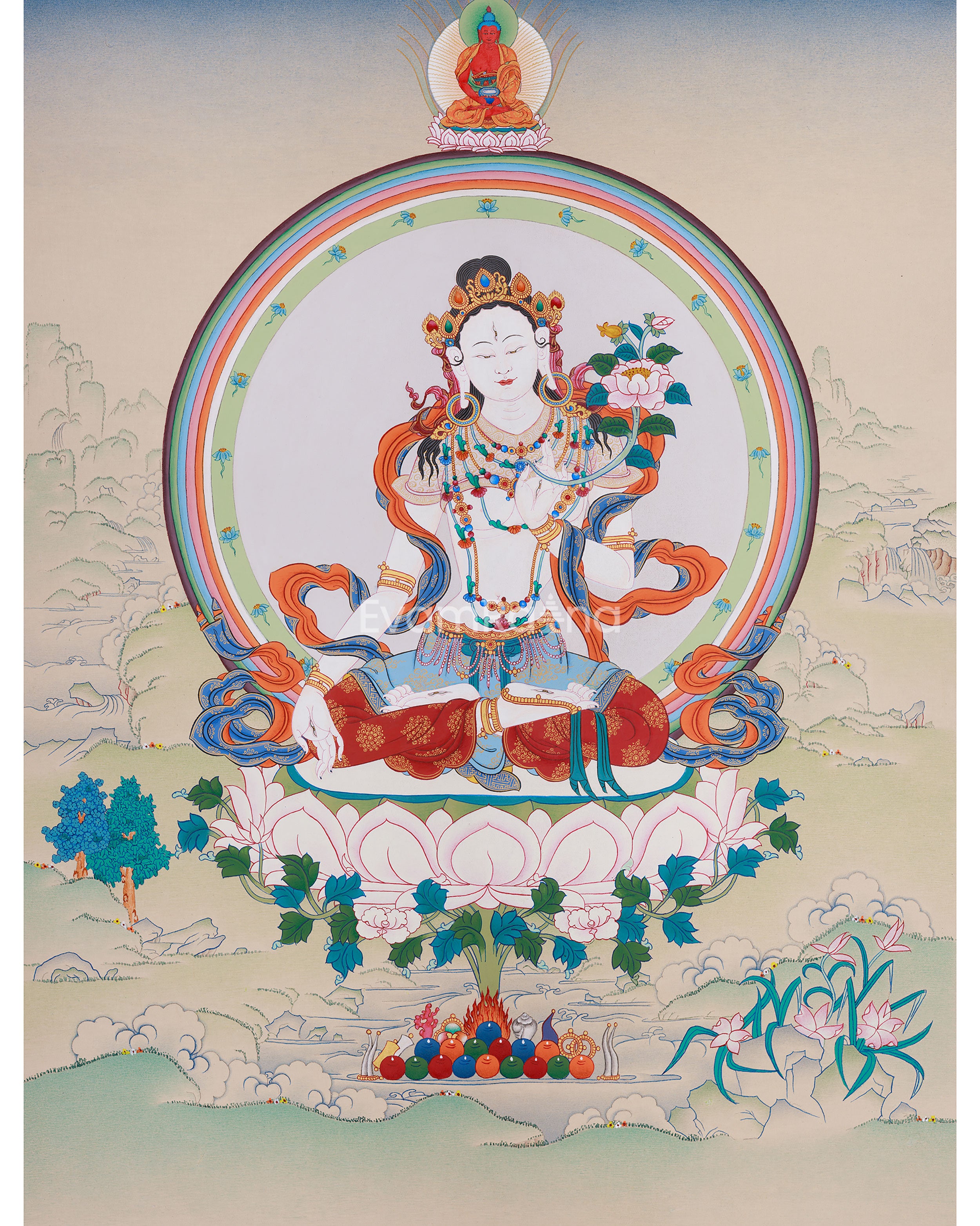 Bodhisattva White Tara Painting | Tibetan Goddess of Compassionate Healing