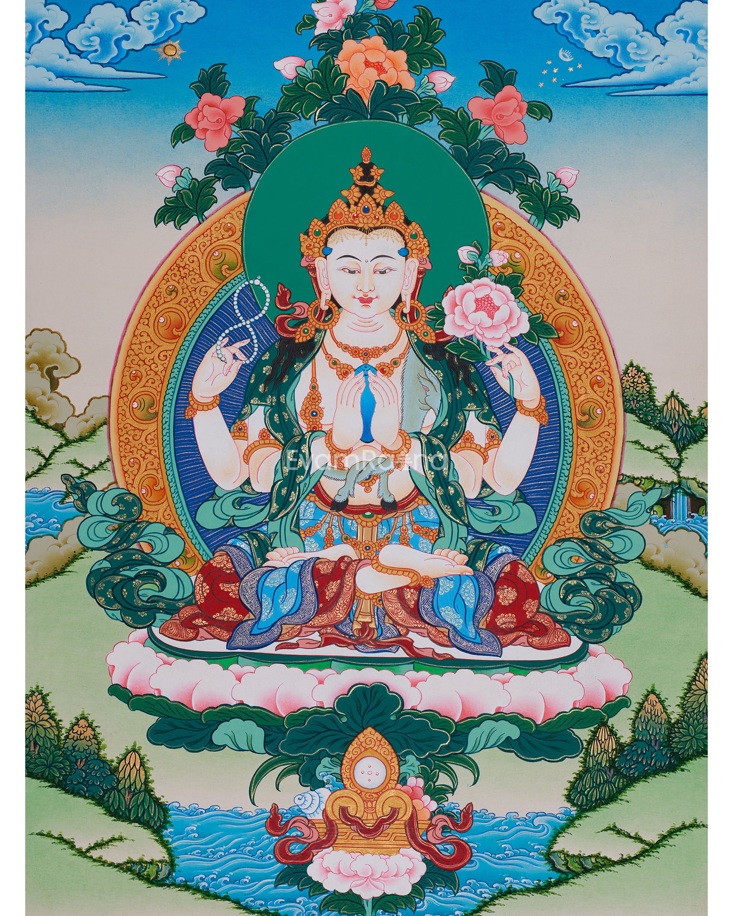 Traditional Four-Armed Chenrezig | Avalokiteshvara Artwork