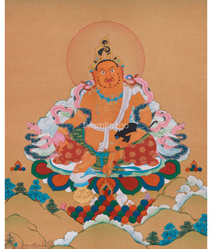 24 Inch Dzambhala Thangka | Buddhist God of Fortune and Protection