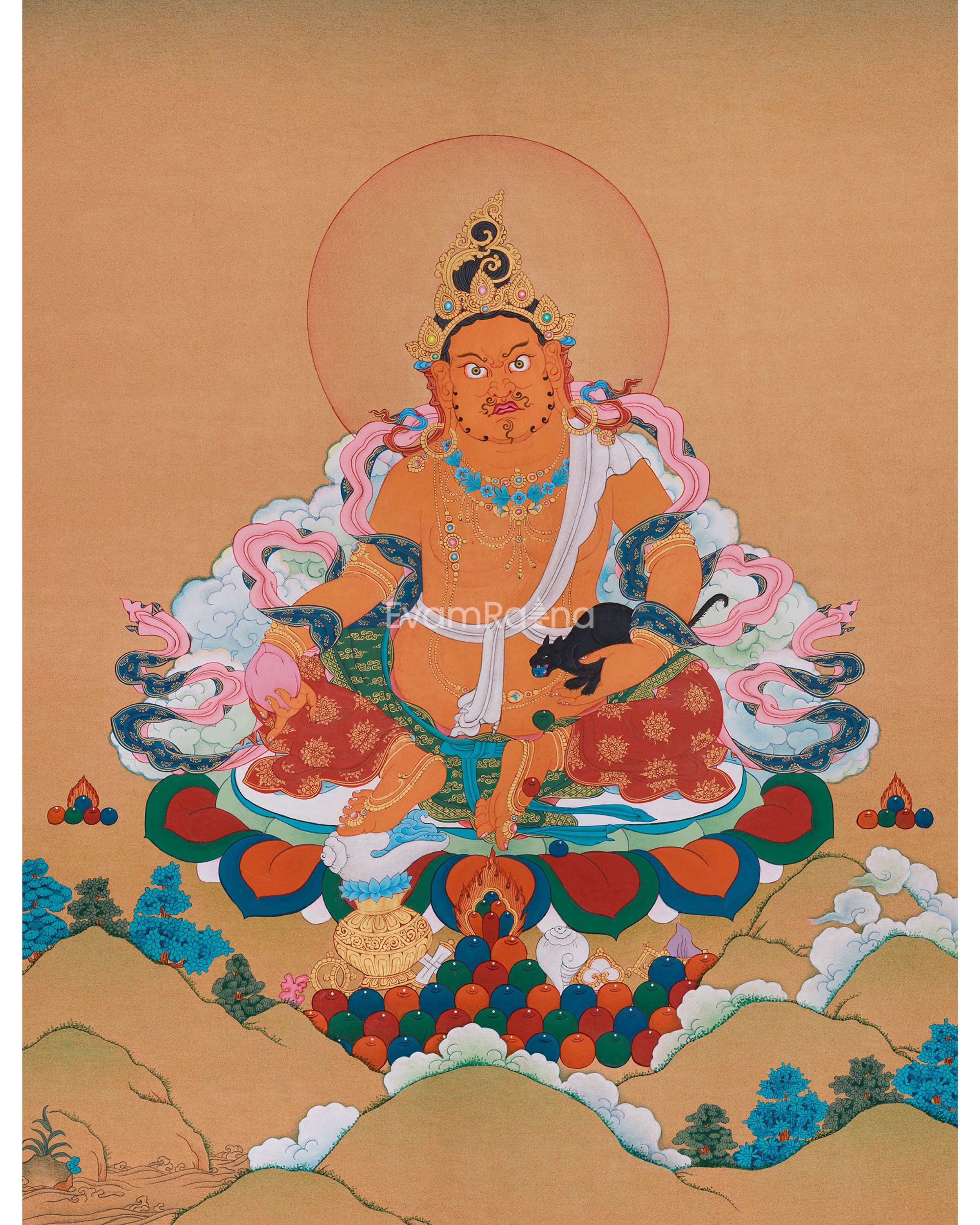 24 Inch Dzambhala Thangka | Buddhist God of Fortune and Protection