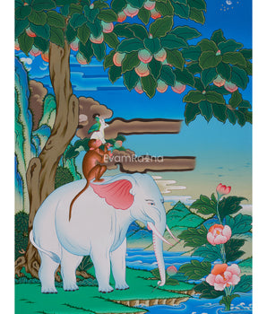 4 Harmonious Friends Painting | Depicting the Four Divine Creatures of Tibetan Buddhism