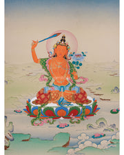 Hand-Painted 24 Inch Manjushri Thangka | Bodhisattva of Profound Knowledge