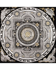 Silver with Gold Mantra Mandala | Four Mythical Creatures | Mandala Painting