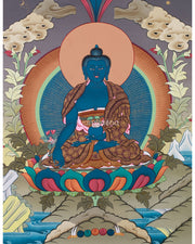 Hand-Painted Thangka of Blue Buddha, Bhaisajyaguru | Tibetan Healing Buddha