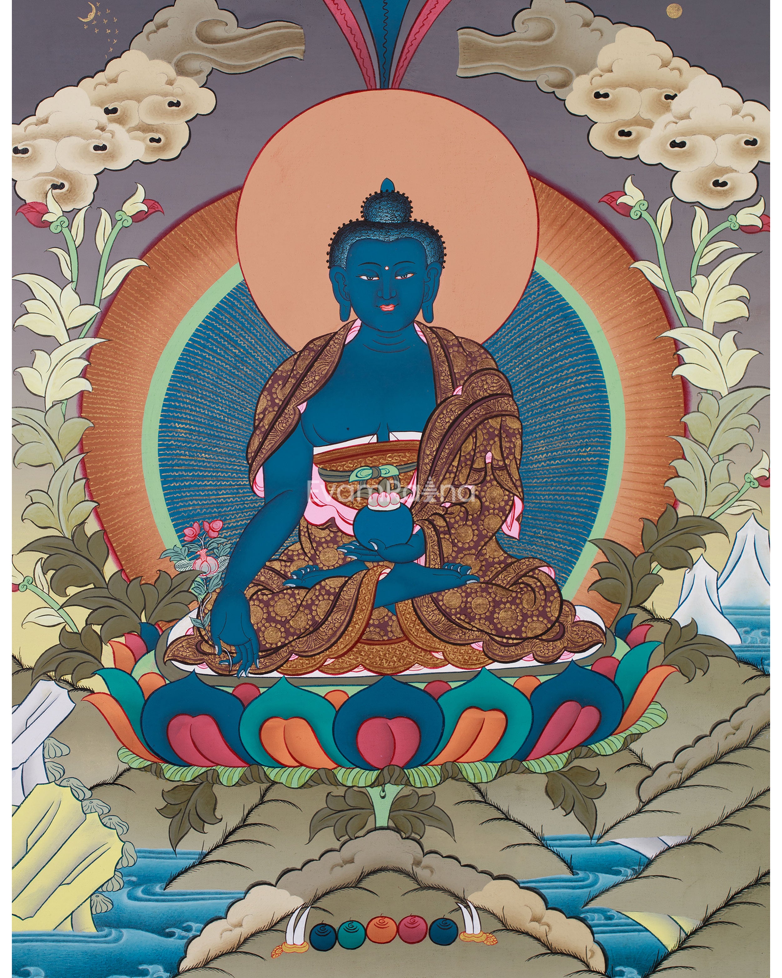 Hand-Painted Thangka of Blue Buddha, Bhaisajyaguru | Tibetan Healing Buddha