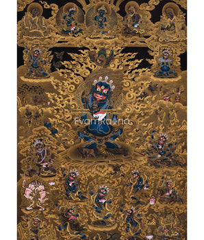 Sakya Mahakala with Retinue, Gold Thangka