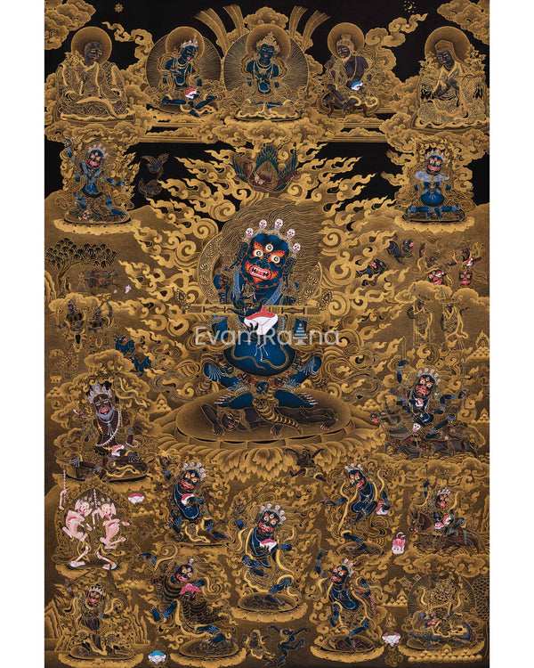 Sakya Mahakala with Retinue, Gold Thangka