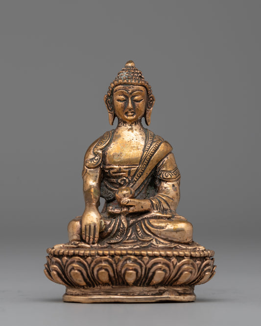 Shakyamuni Buddha Sculpture in Gold-Plated Copper