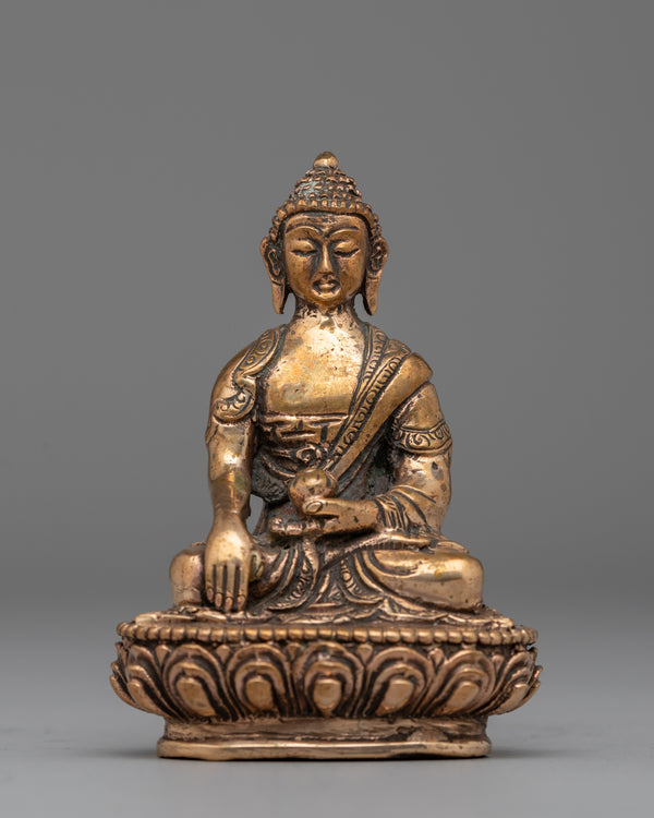 Shakyamuni Buddha Sculpture in Gold-Plated Copper