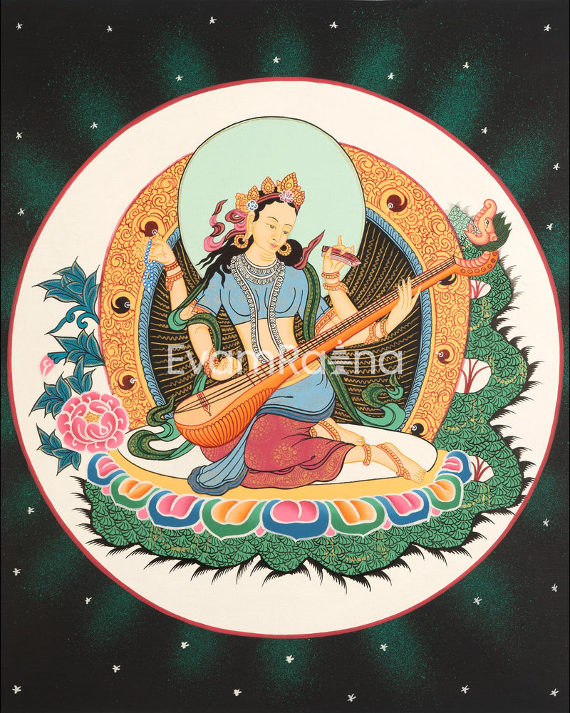 Saraswati, Medicine Buddha, Green Tara, Samantabhadra Thangka | Religious Painting