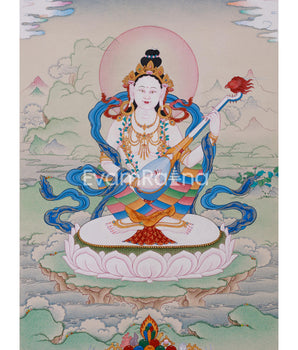 Saraswati Divine Grace Thangka | Hand-painted Goddess Art