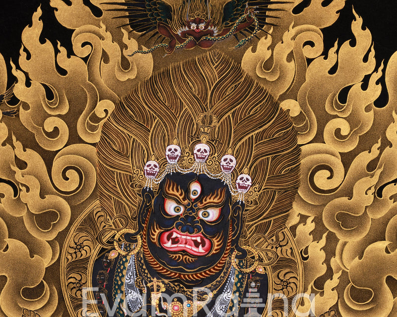 Extra-ordinary Sakya Mahakala Thangka in Gold