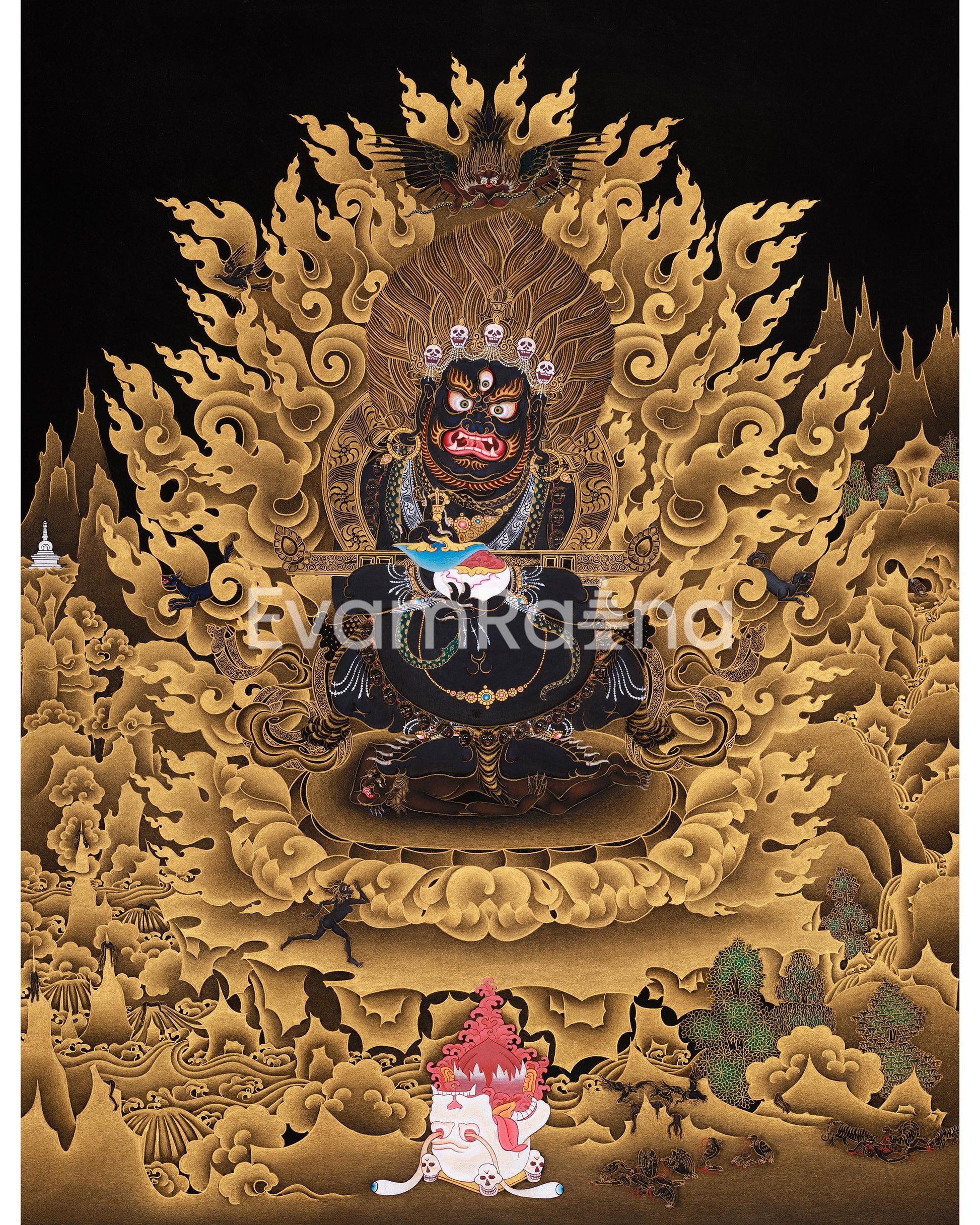 Extra-ordinary Sakya Mahakala Thangka in Gold