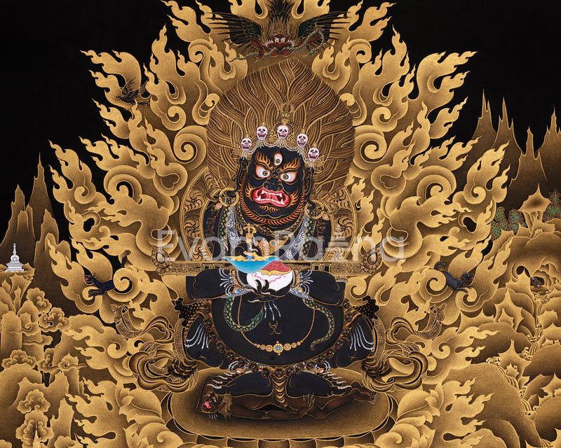 Extra-ordinary Sakya Mahakala Thangka in Gold