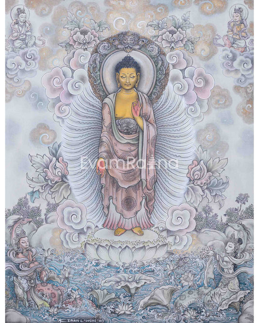 Shakyamuni Buddha Art Prints For Wall Hanging | Nepali Pauba Painting Print For Room Decor