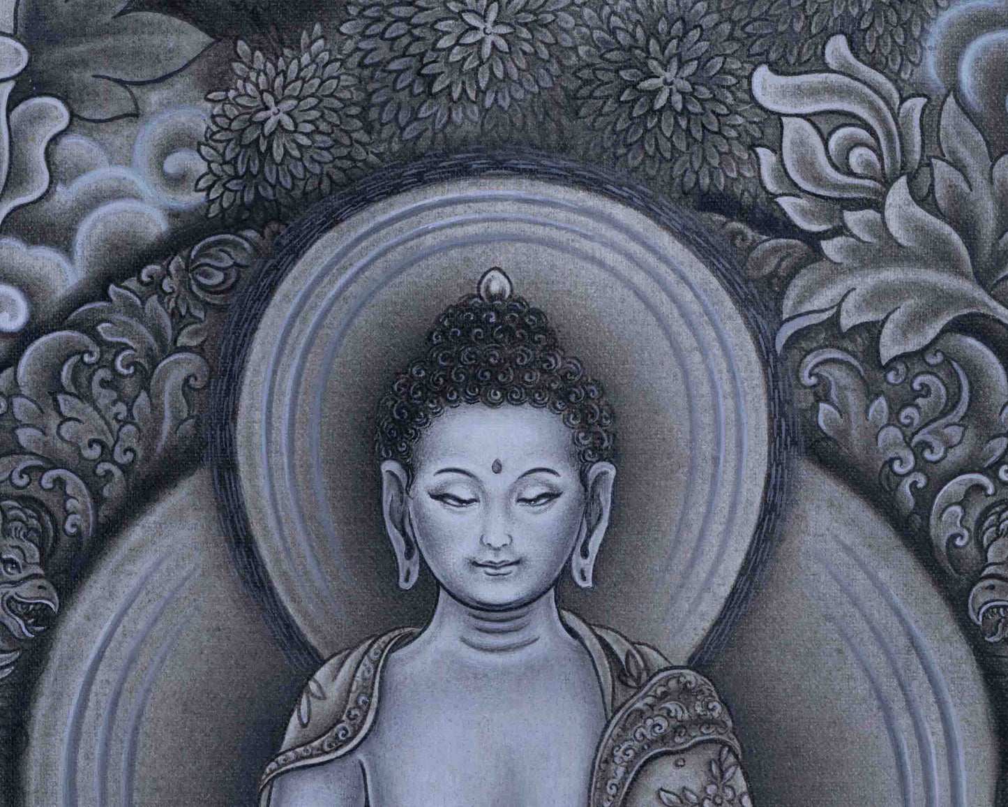 Traditional Siddhartha Gautama Drawing On Canvas | Nepali Pauba Painting Print Of Historical Buddha