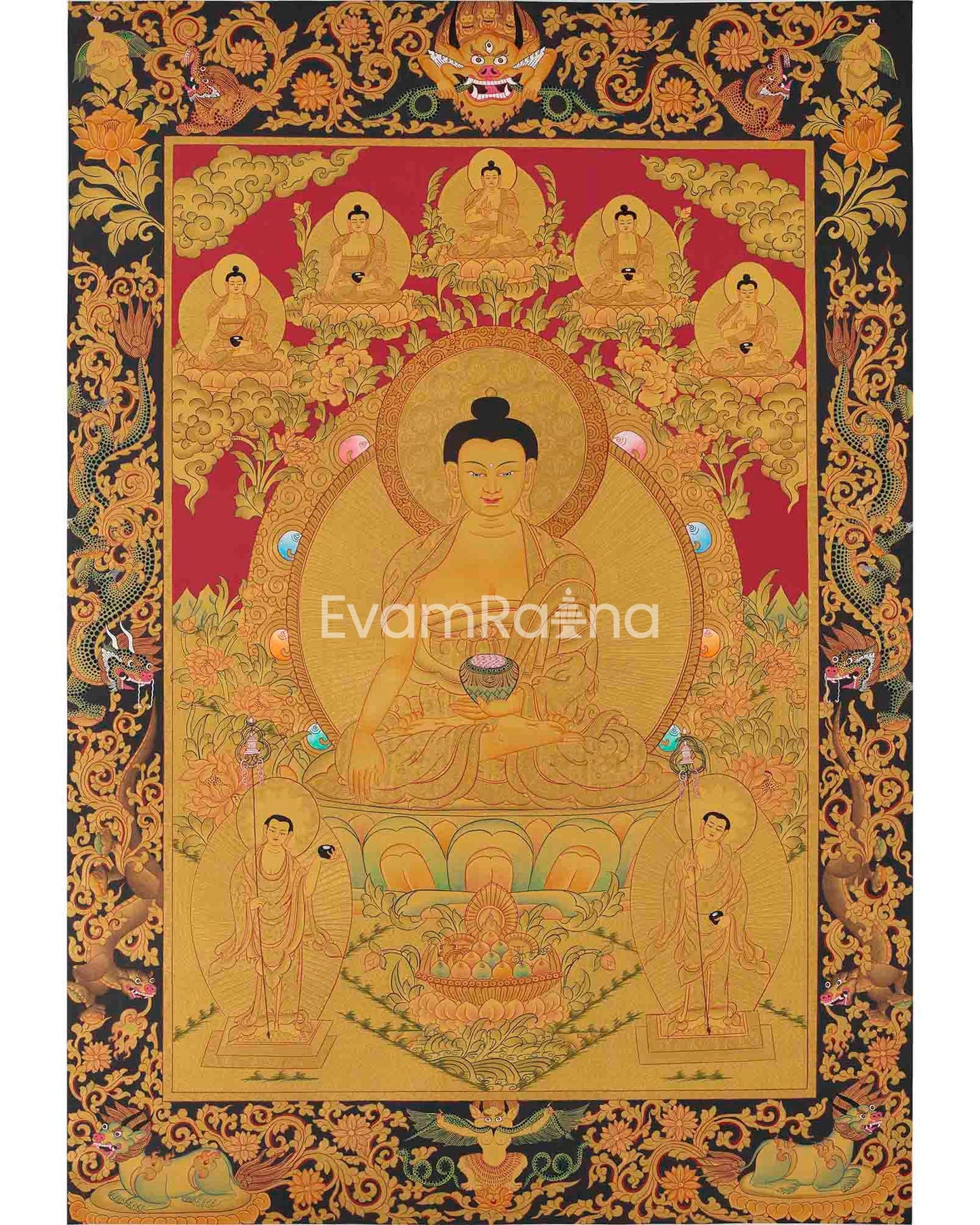 Full 24K Gold Style Shakyamuni Buddha Thangka | Wall Hanging Yoga Meditation Art