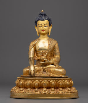 Copper Shakyamuni Buddha in Bhumisparsha Murda | Fire Gold Plated