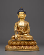 Copper Shakyamuni Buddha in Bhumisparsha Mudra | Fire Gold Plated