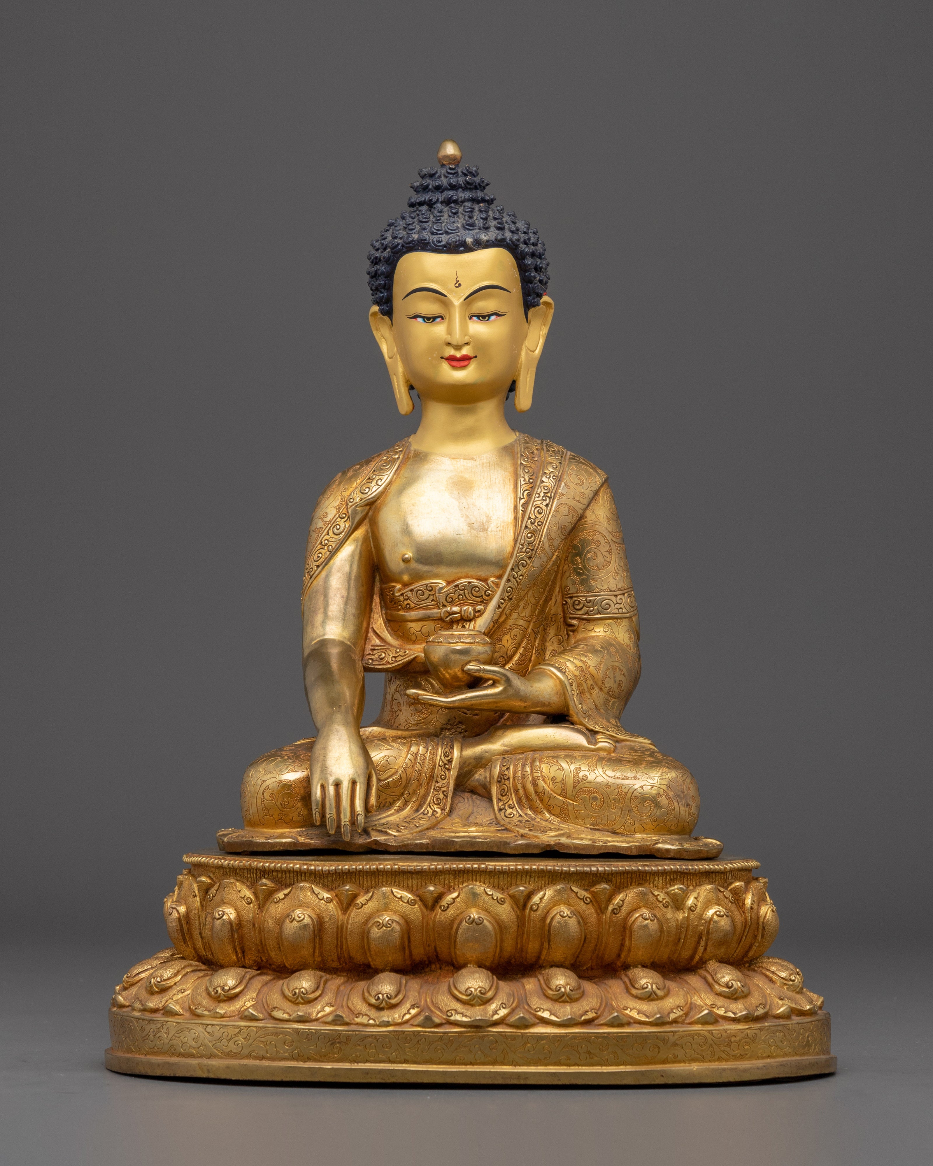 Copper Shakyamuni Buddha in Bhumisparsha Mudra | Fire Gold Plated