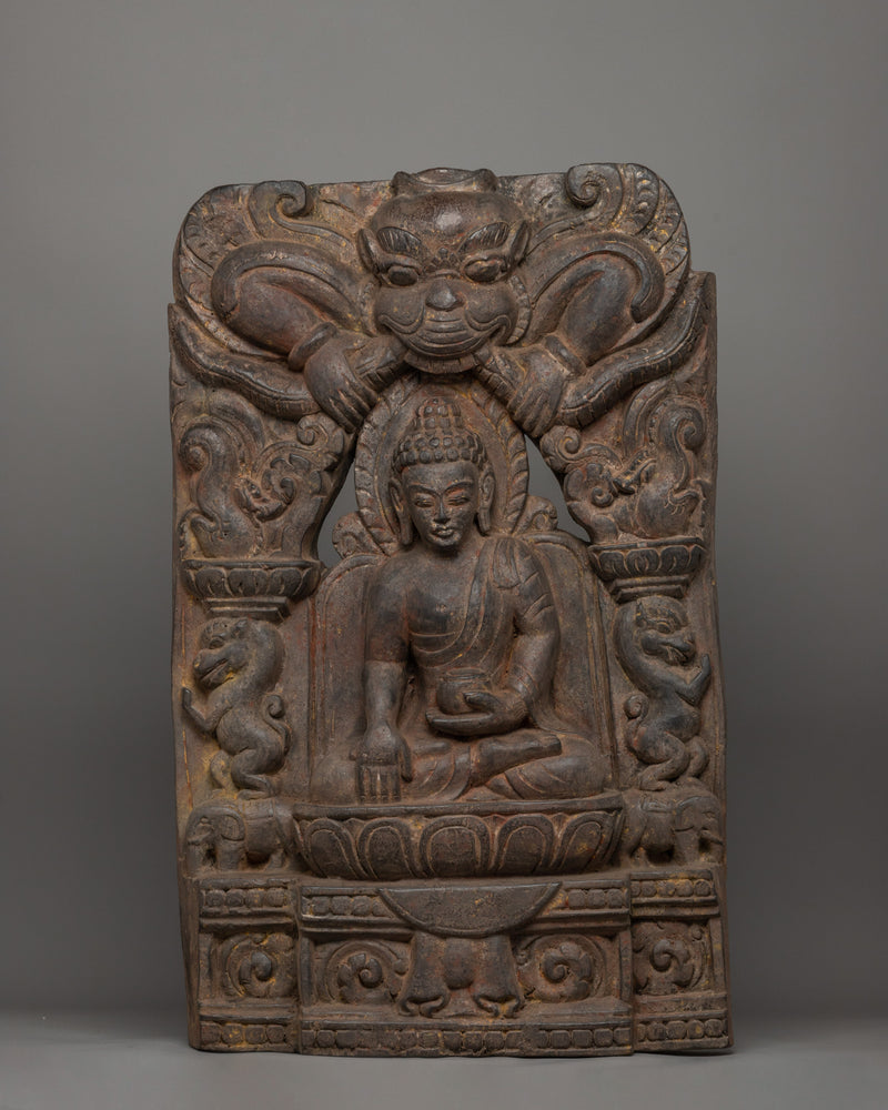 shakyamuni-buddha-statue-with-kirtimukha-carved-in-halo