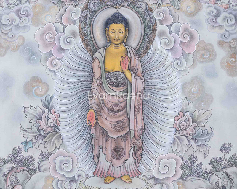 Shakyamuni Buddha Art Prints For Wall Hanging | Nepali Pauba Painting Print For Room Decor