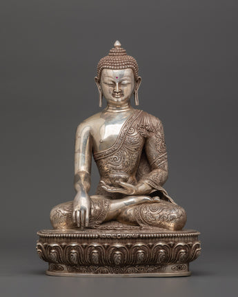 Pure Silver Shakyamuni Buddha Statue