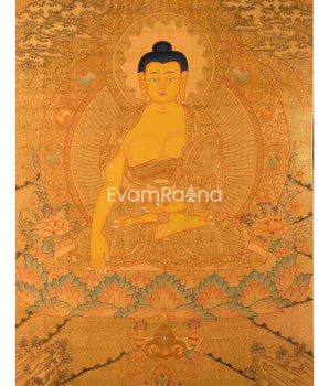 24K Gold Style Shakyamuni Buddha Thangka: