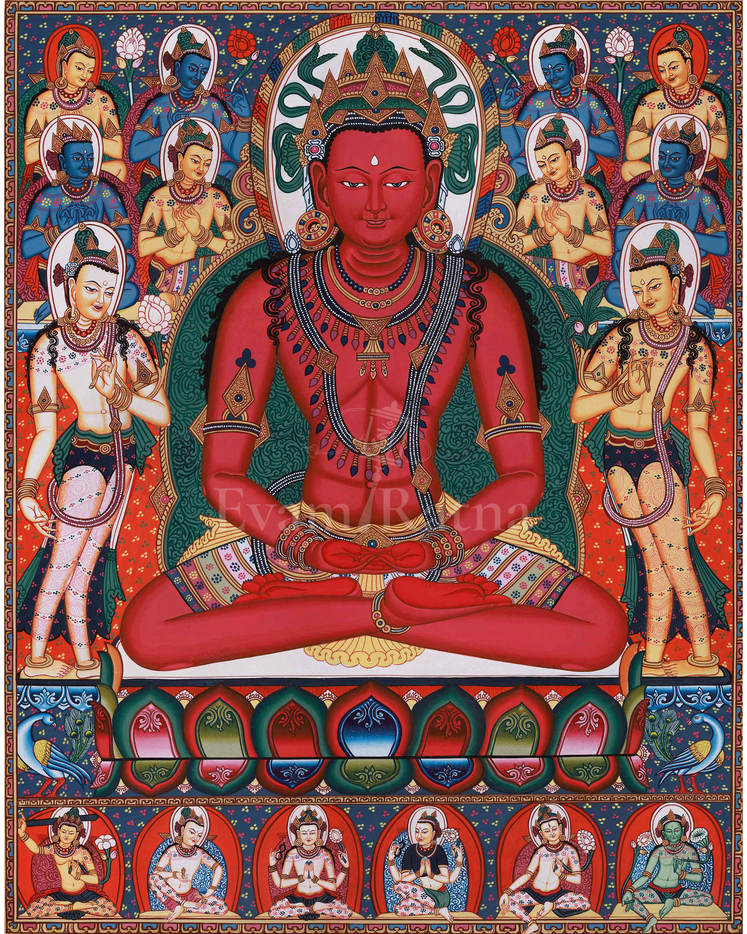 Five Dhyani Buddhas Thangka | A Sacred Representation of the Five Wisdom Buddhas