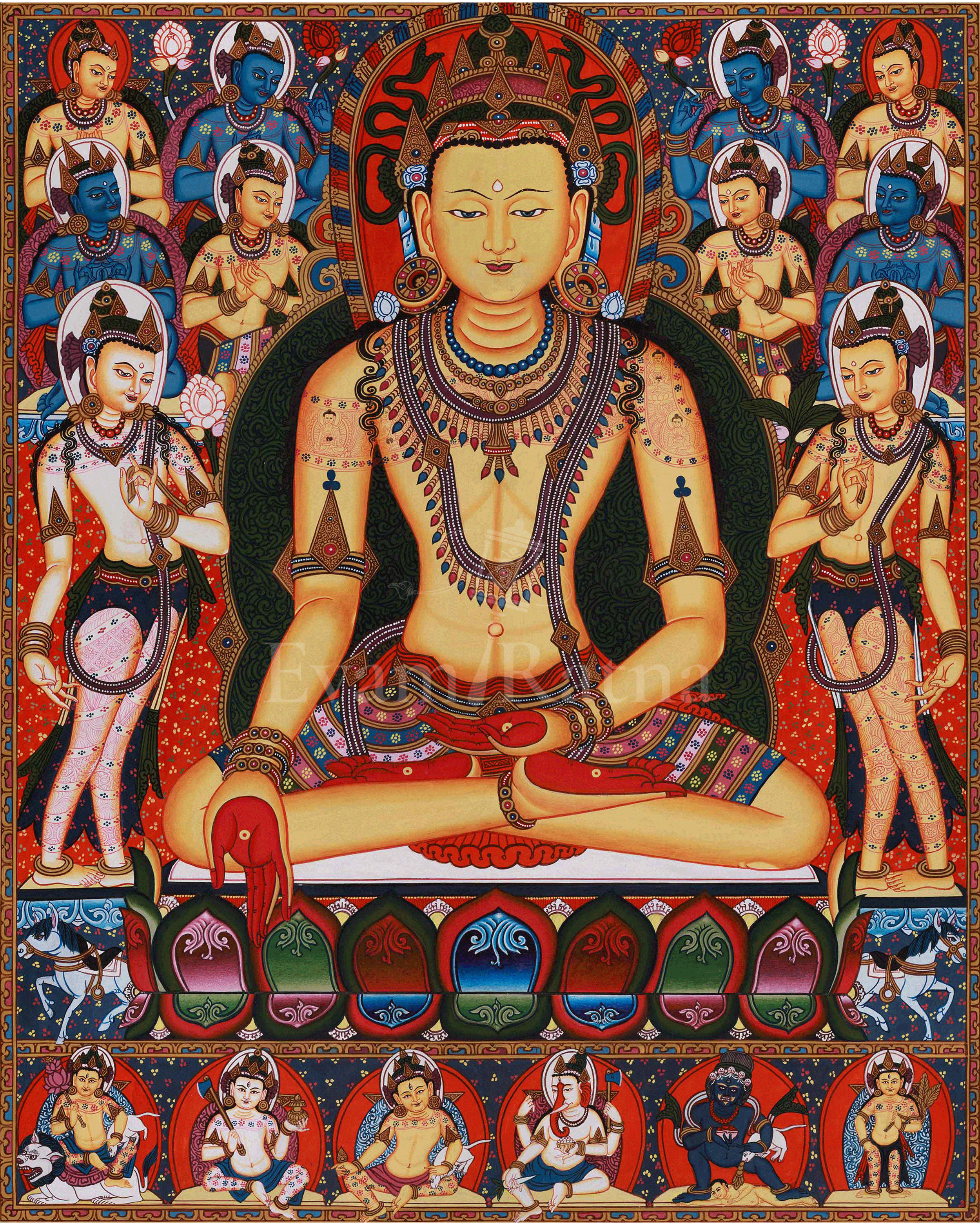 Five Dhyani Buddhas Thangka | A Sacred Representation of the Five Wisdom Buddhas
