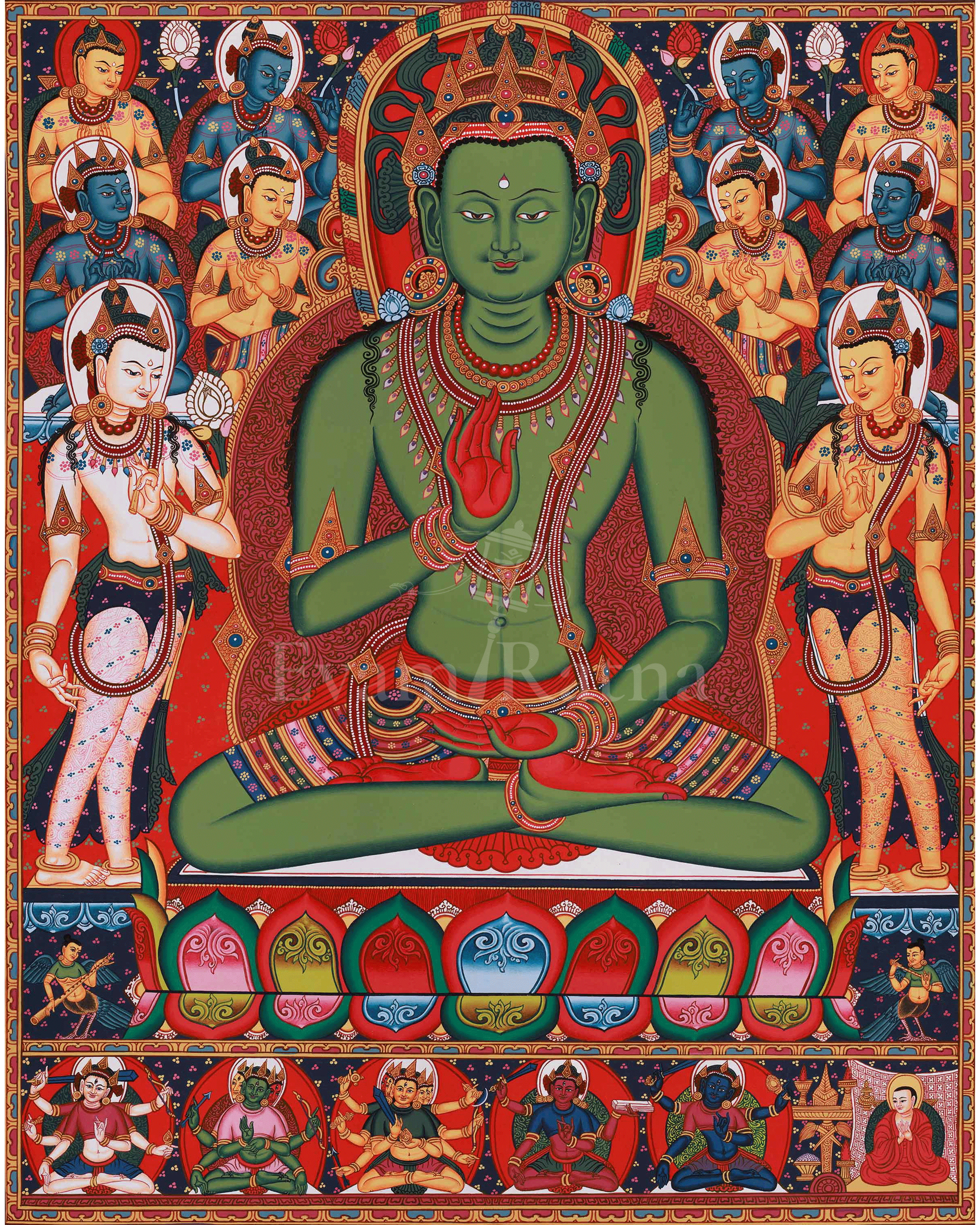 Five Dhyani Buddhas Thangka | A Sacred Representation of the Five Wisdom Buddhas