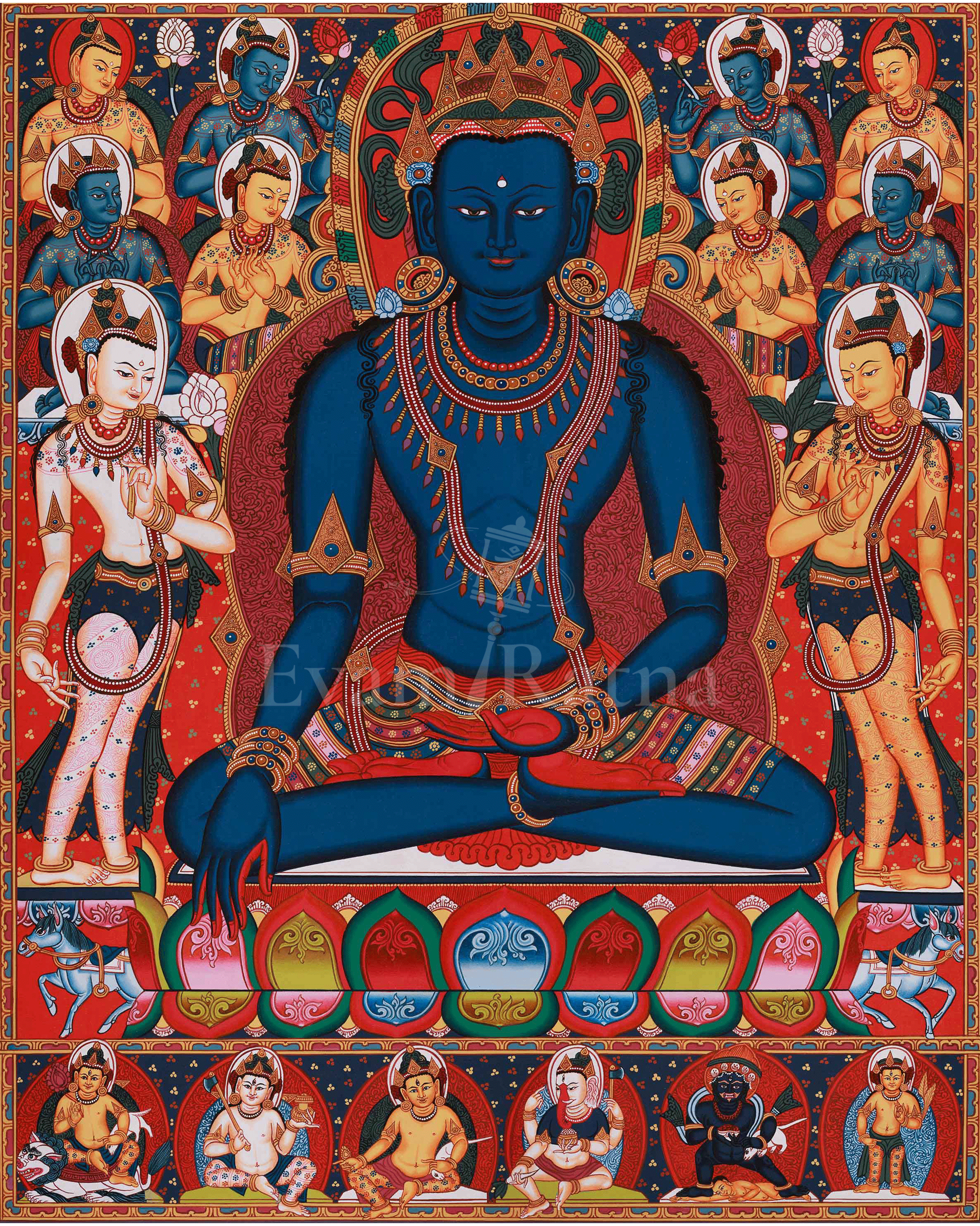 Five Dhyani Buddhas Thangka | A Sacred Representation of the Five Wisdom Buddhas