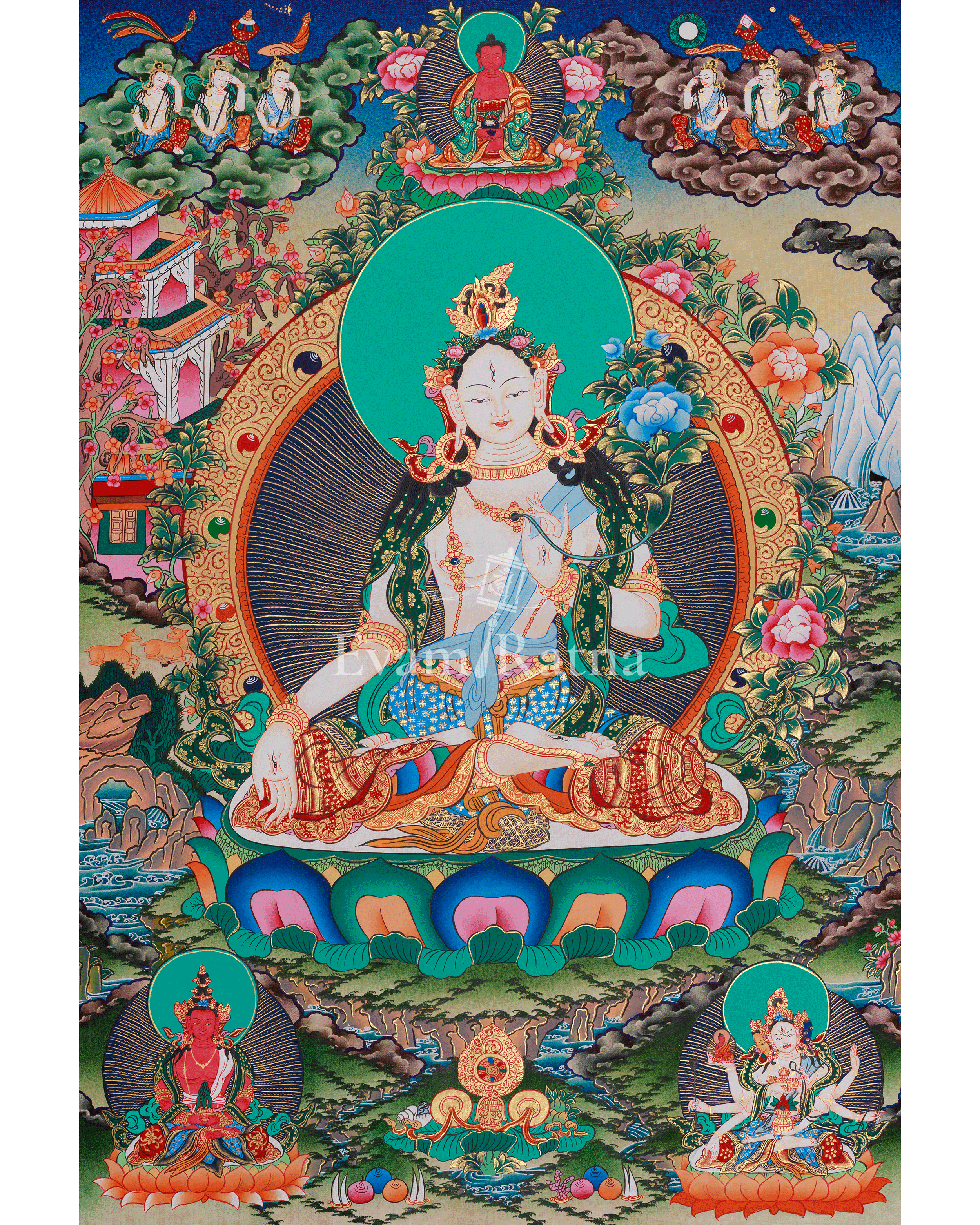 Sita Tara Healing Deity Thangka | A Revered Female Buddha | Seven-Eyed Goddess