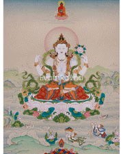 Sacred Thangka Of Four-Armed Chenrezig 