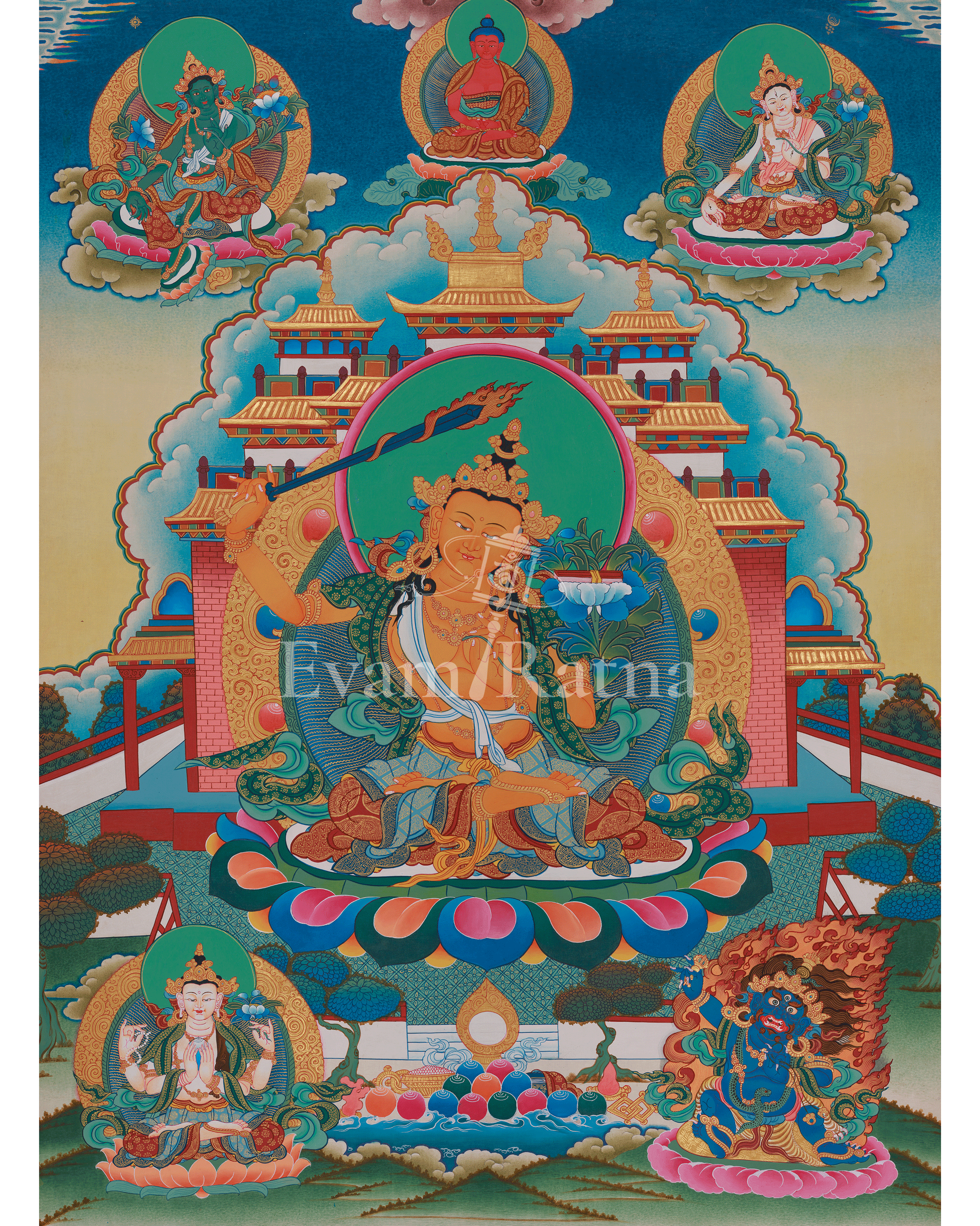 Tibetan Deity Manjushri Thangka | Wisdom, Clarity and Enlightened Mind