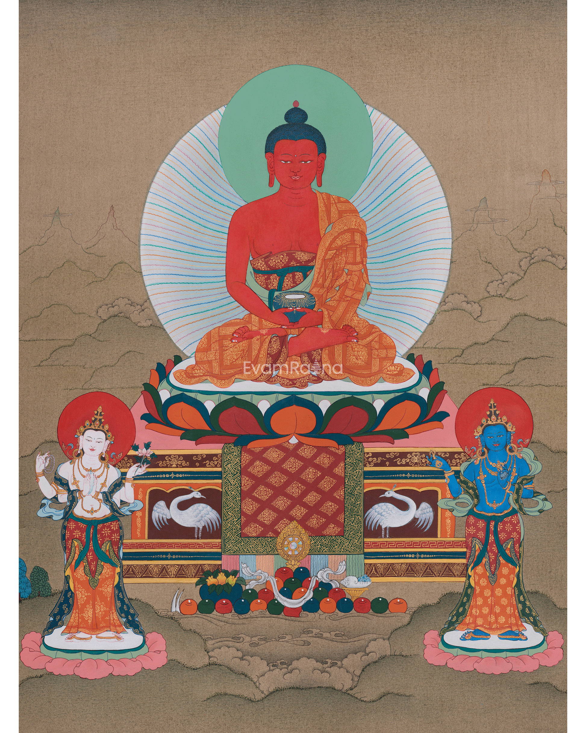 Amitabha Buddha with Chenrezig and Vajrapani