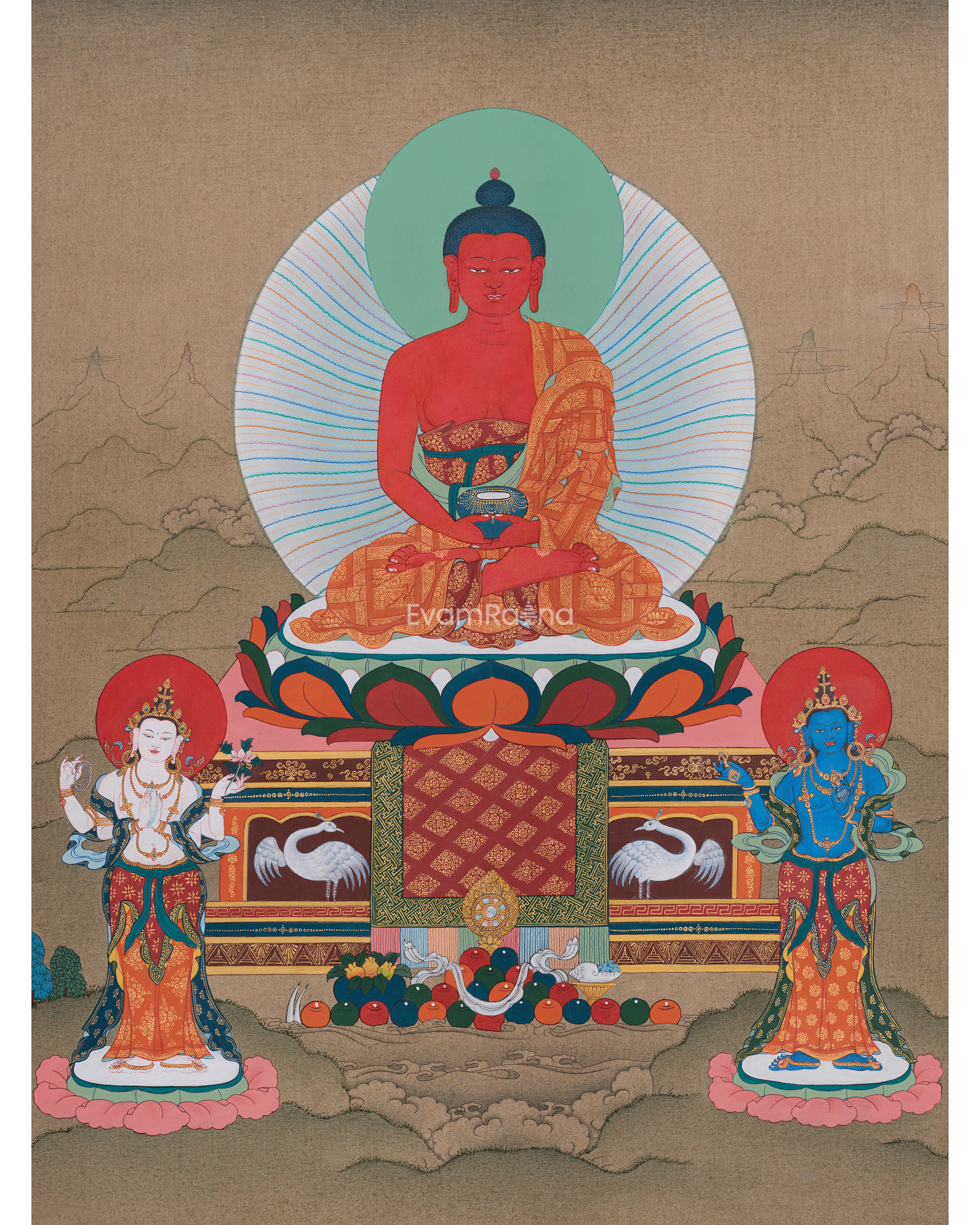Amitabha Buddha with Chenrezig and Vajrapani