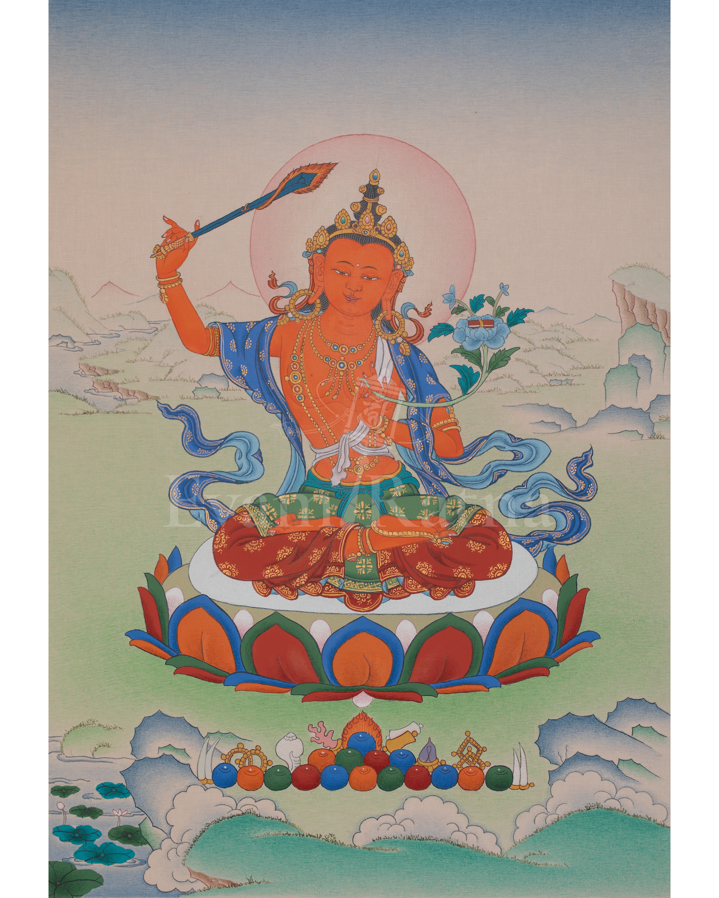 Manjushri Buddhist Art | Bodhisattva Deity | Sacred Artwork | Spiritual Gift