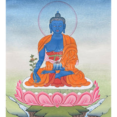 Medicine Buddha Meditation Thangka With Brocade 