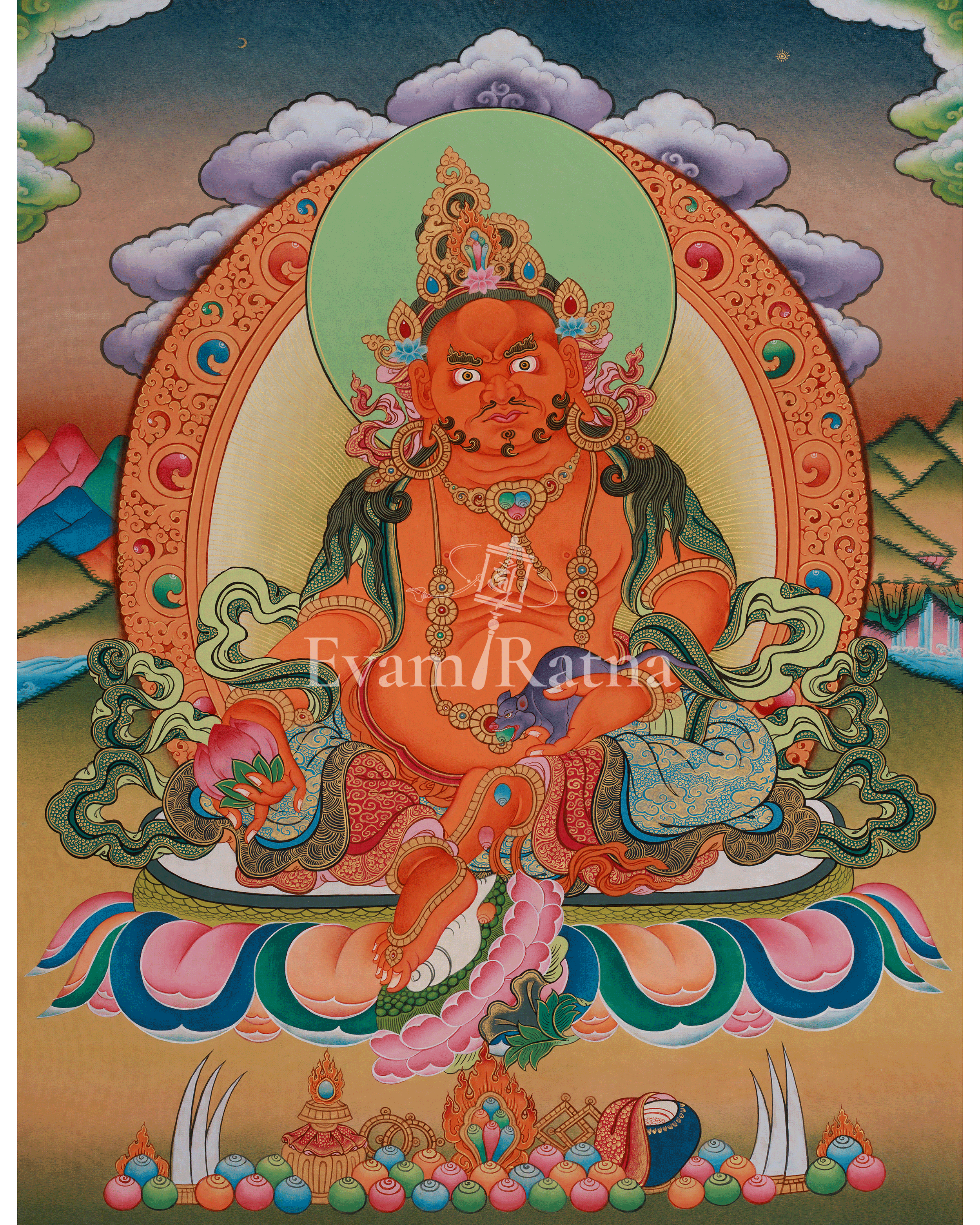 Tibetan Deity Dzambhala Thangka | Embodiment of Prosperity