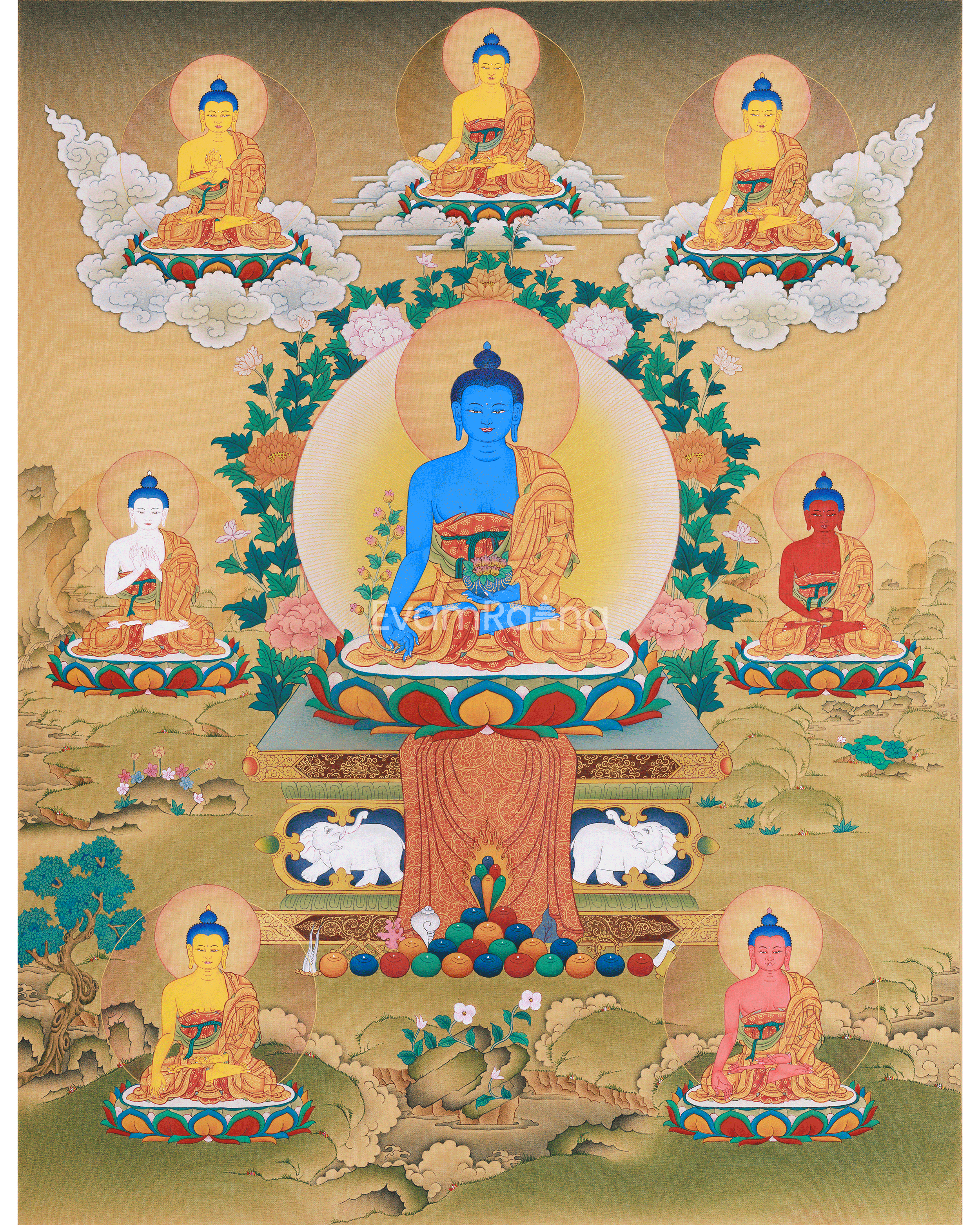 Exquisite 8 Medicine Buddha Thangka