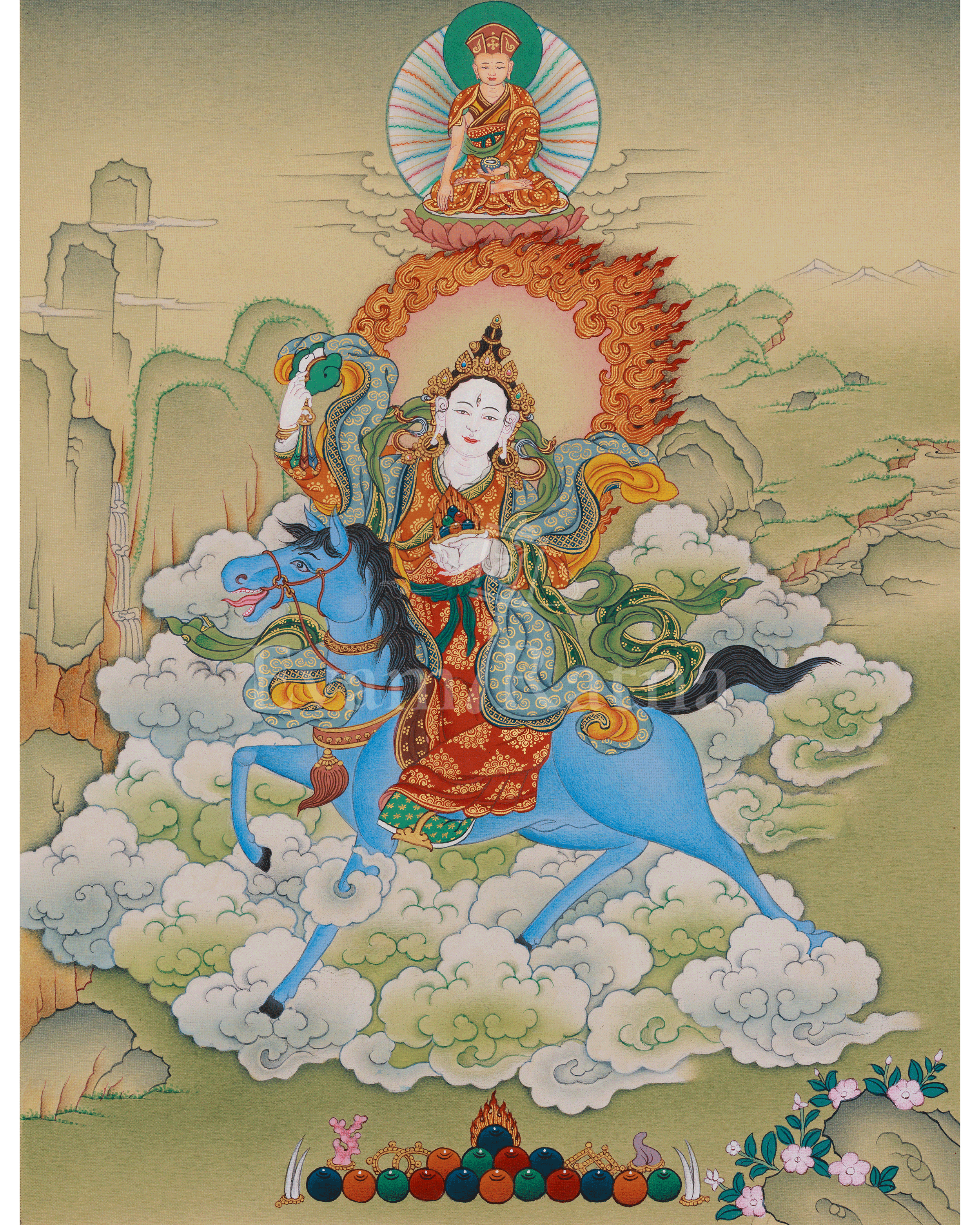 Achi Chokyi Drolma with Jigten Sumgon Thangka | The Protector Deity and Revered Teacher