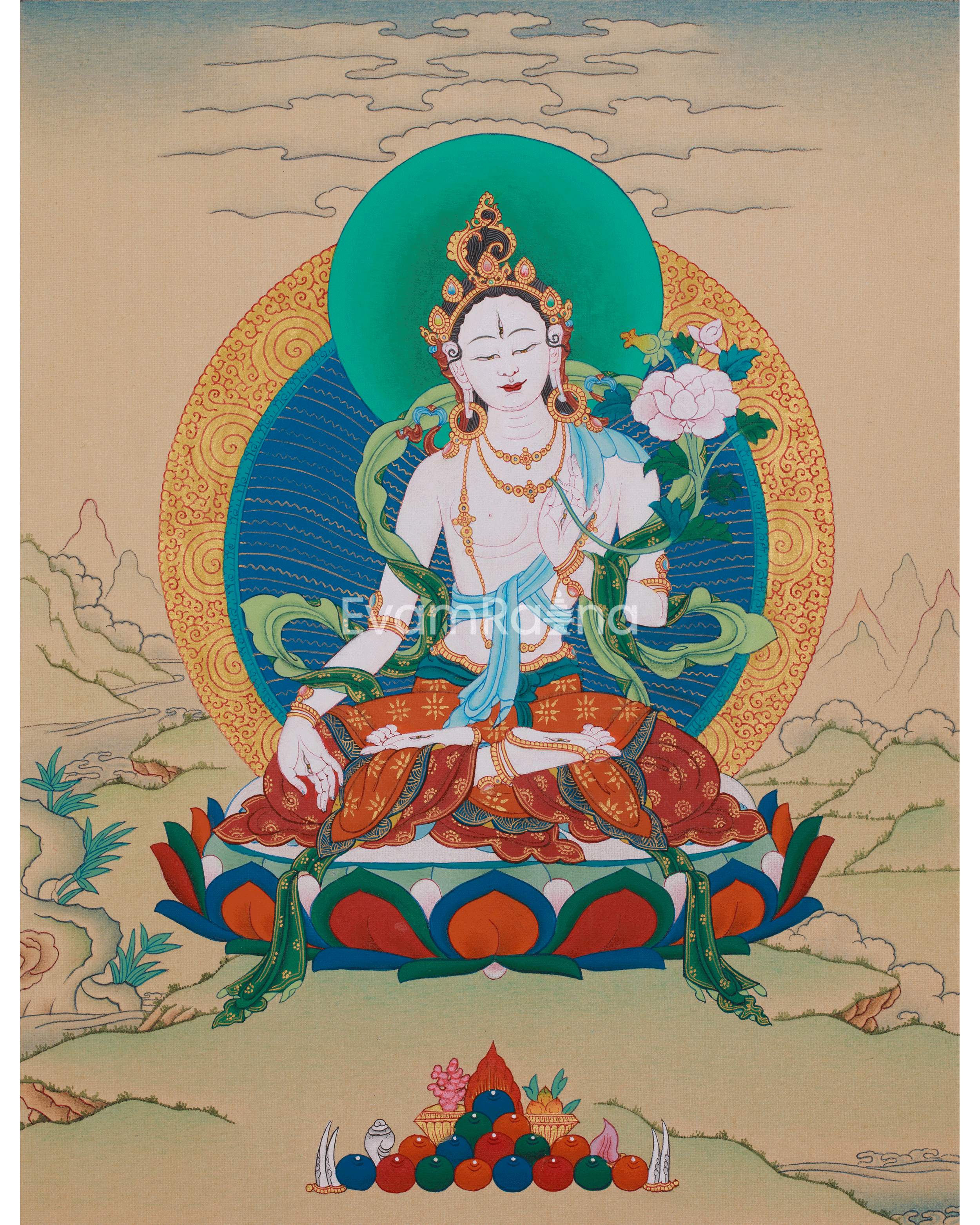 Buddhist White Tara Healing Thangka