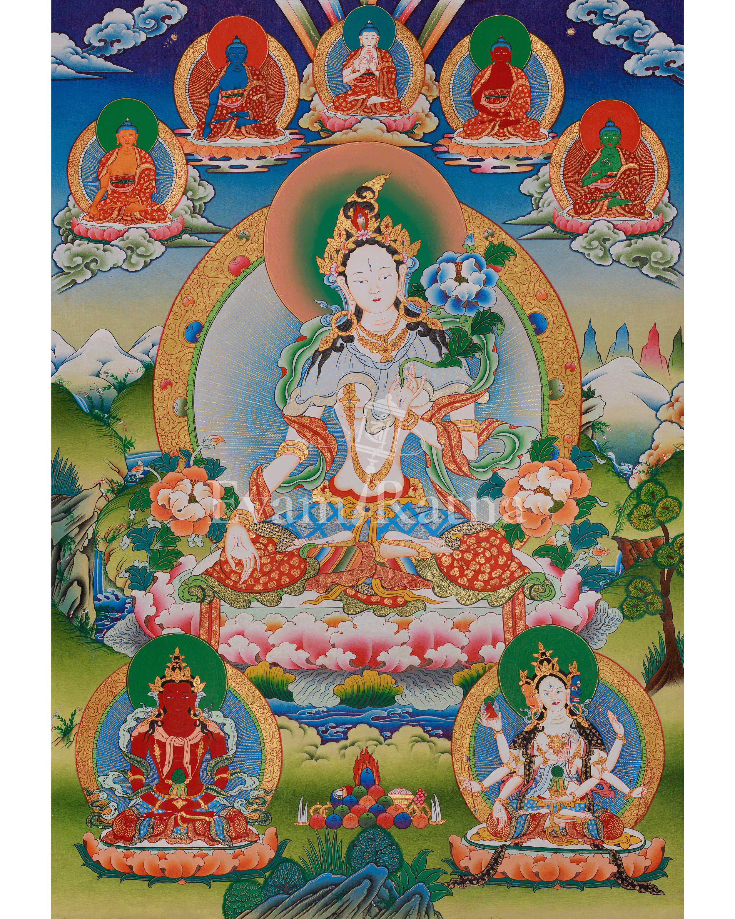 Sacred Thangka of White Tara 