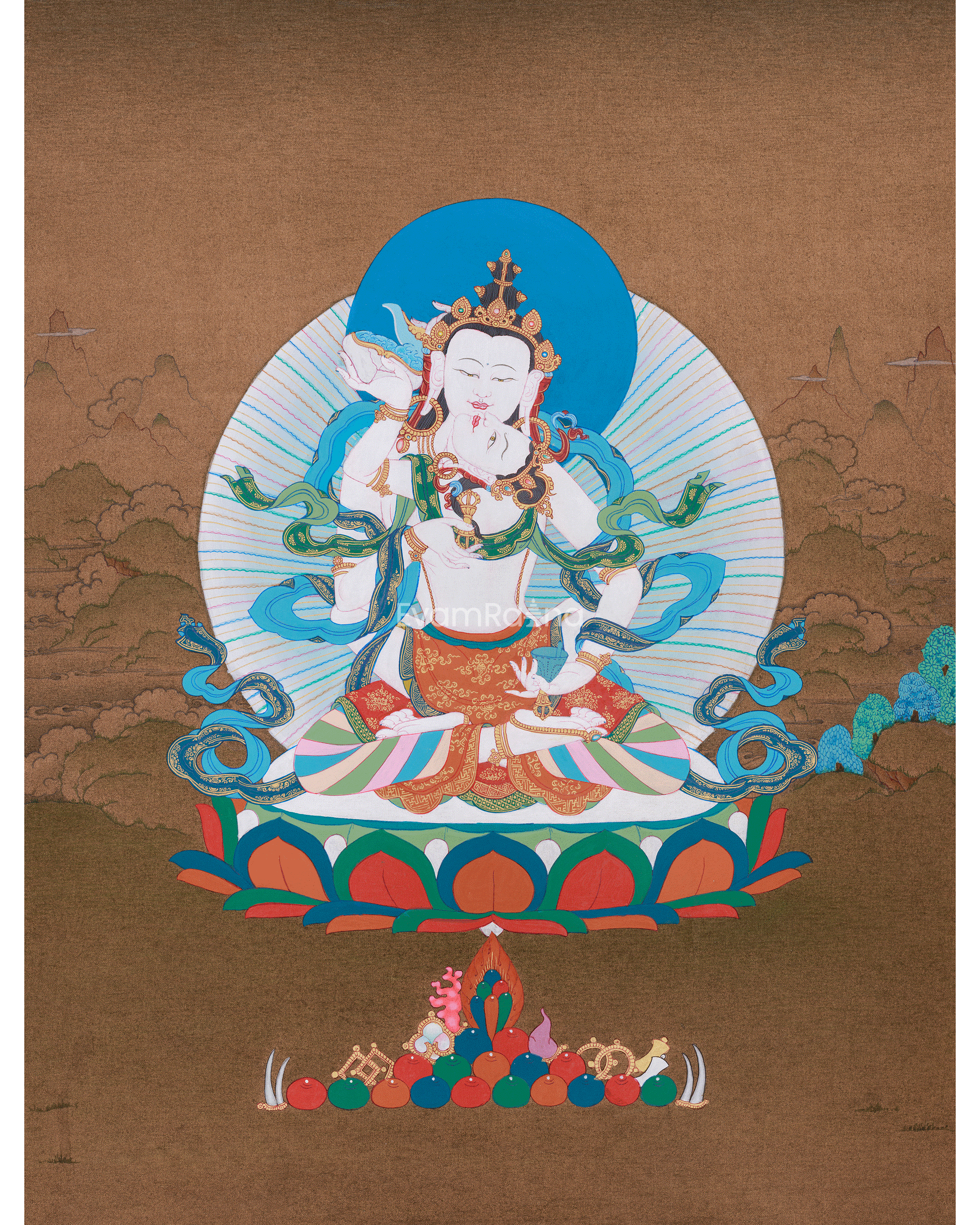 Traditional Thangka of Vajrasattva with His Consort