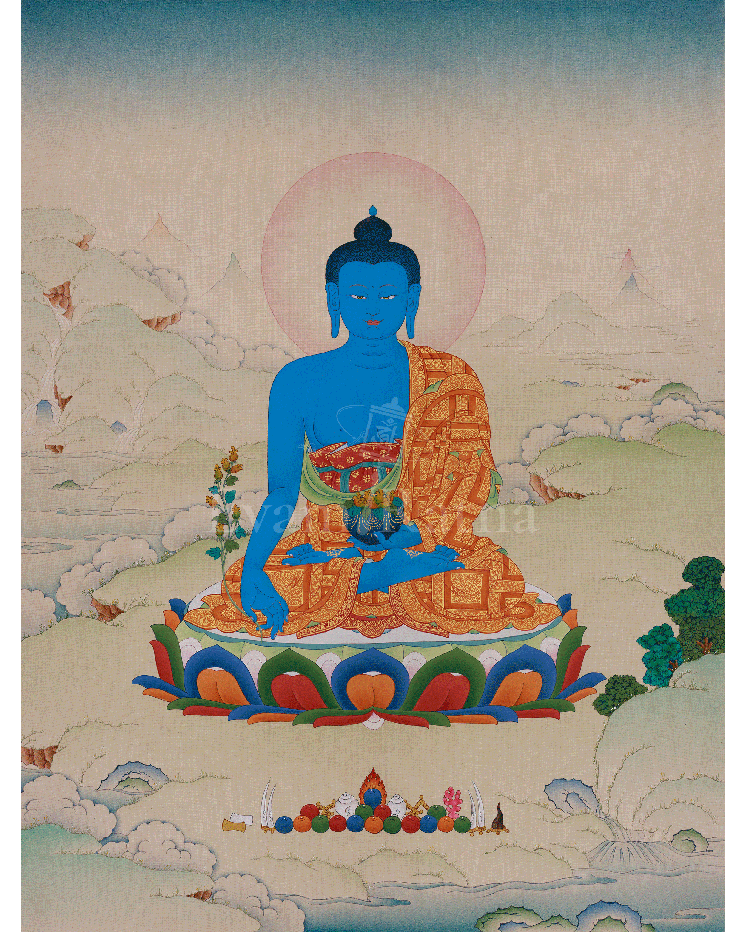 Tibetan Medicine Buddha Art | Bhaisajyaguru Thangka | Healing Deity