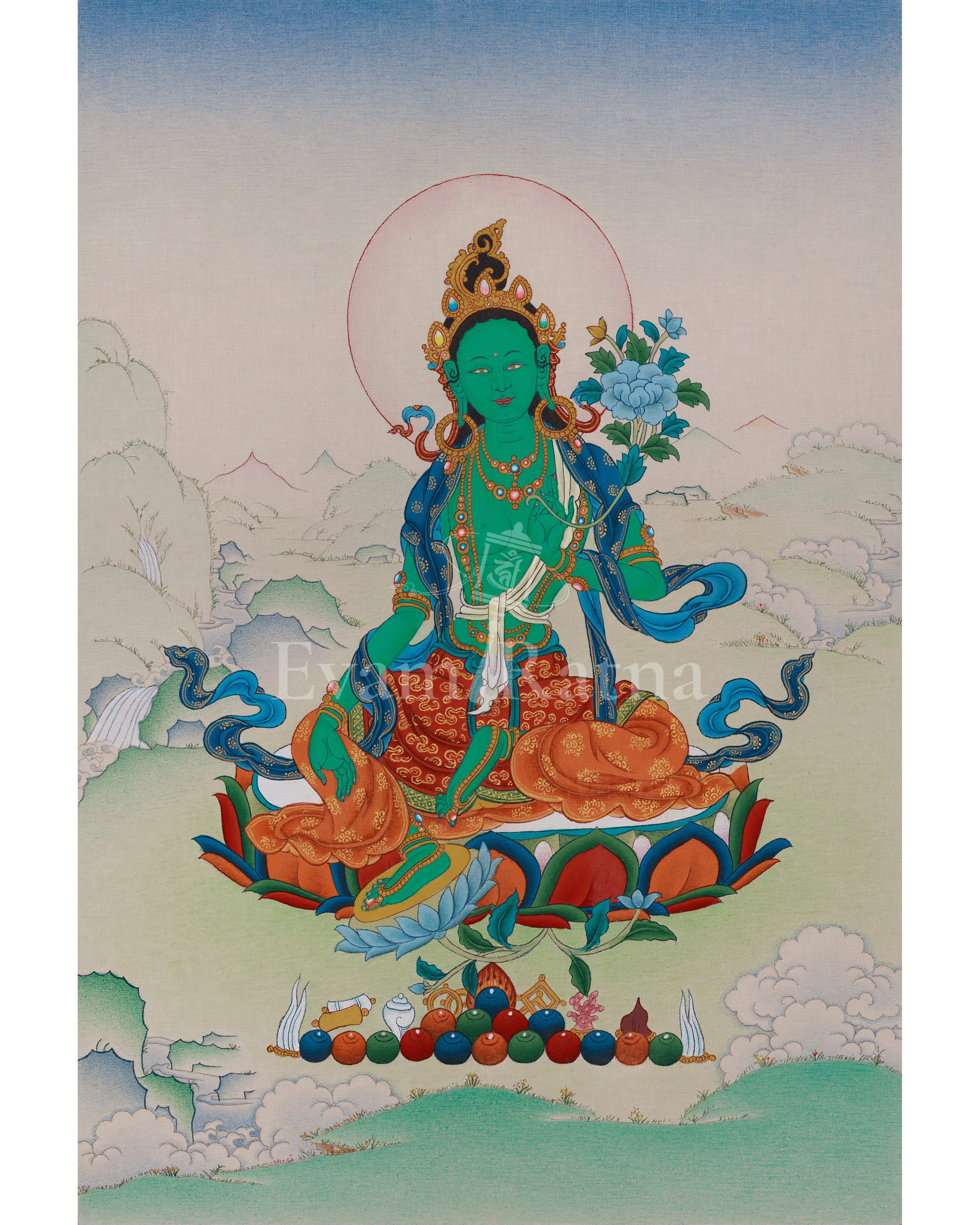 Mother of Liberation Green Tara Thangka | Himalayan Sacred Buddhist Artwork