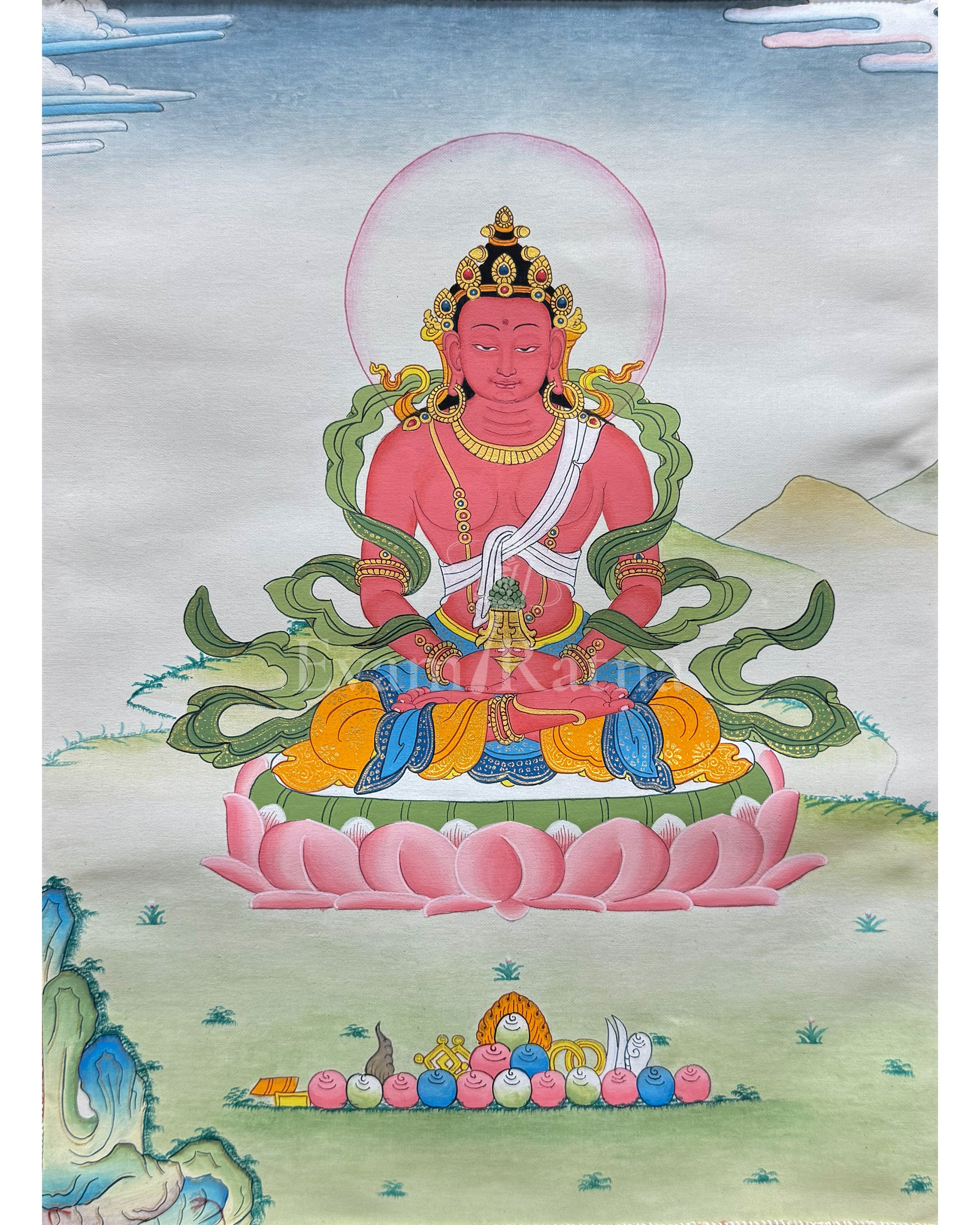 vAmitayus Buddha Thangka With Brocade 